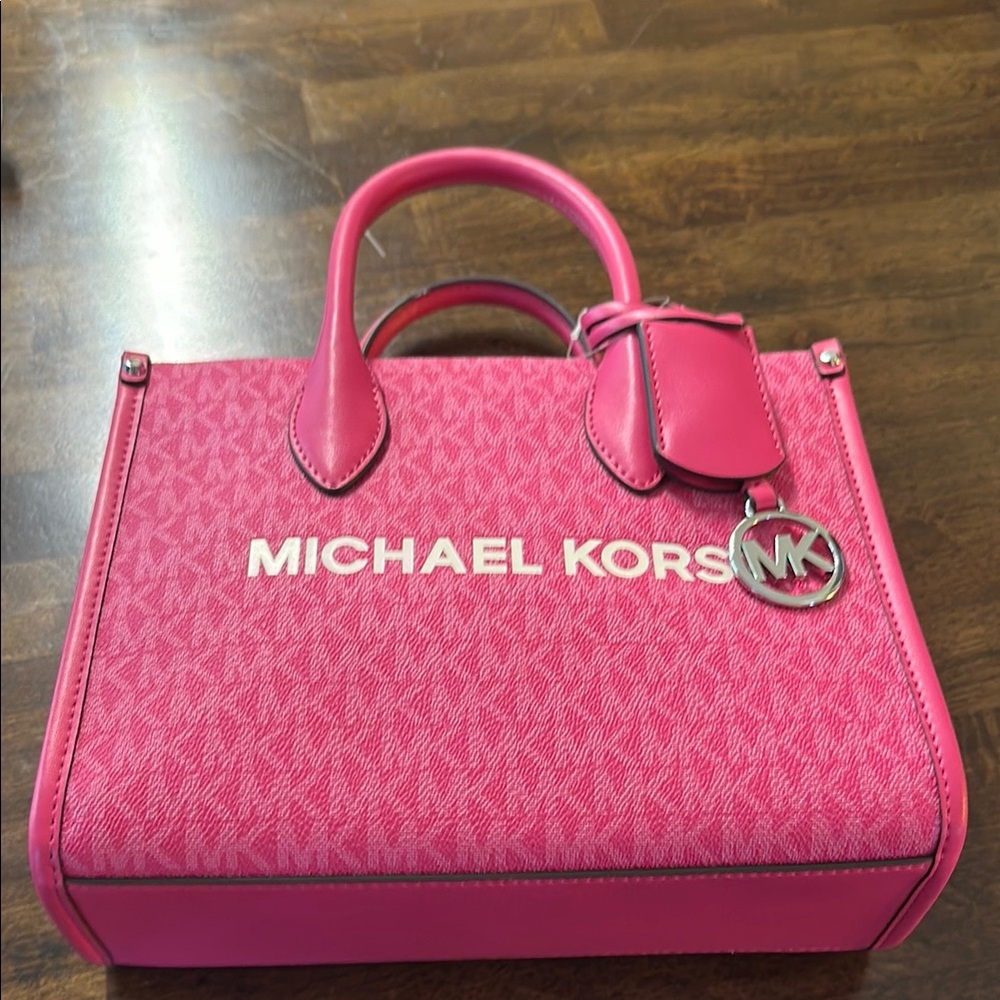 Michael Kors Pink Satchel with Signature Monogram and Metallic Accents NWT - Picture 6 of 6